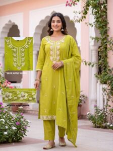 Lime Green Hand Work Kurti Set